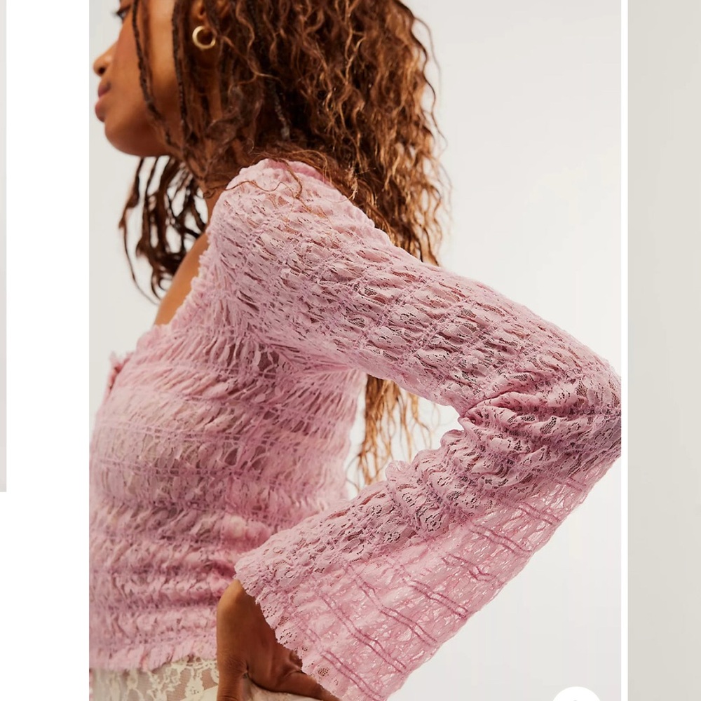 Free People Pink Lace Button Down Shirt NWT